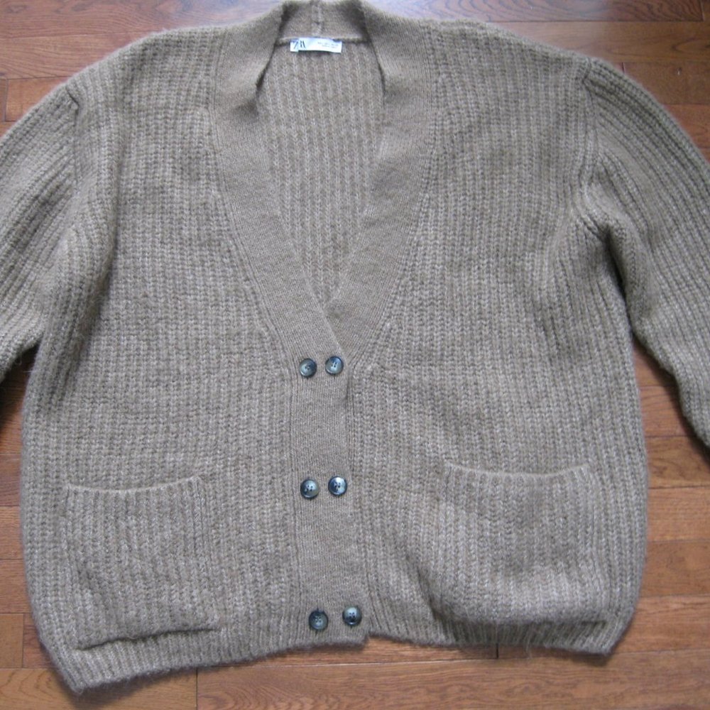 Zara Oversized Knit Double Breasted Brown/Tan Cardigan L
